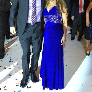 Halley Logan Jr Royal Blue Crisscross Beaded Halter Dress. Worn Once